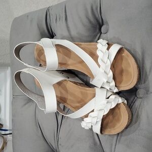 White wedgie sandals